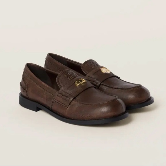 Miu Miu Shoes - Miu Miu Calfskin penny loafers 38 cocoa brown